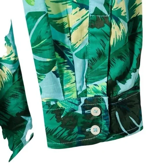 Talbots M leaf print cotton lightweight button down shirt long sleeve - Picture 5 of 9